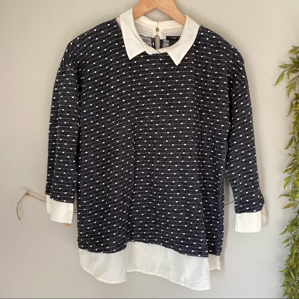 Ann Taylor Polka Dot Faux Collar Sweater LP